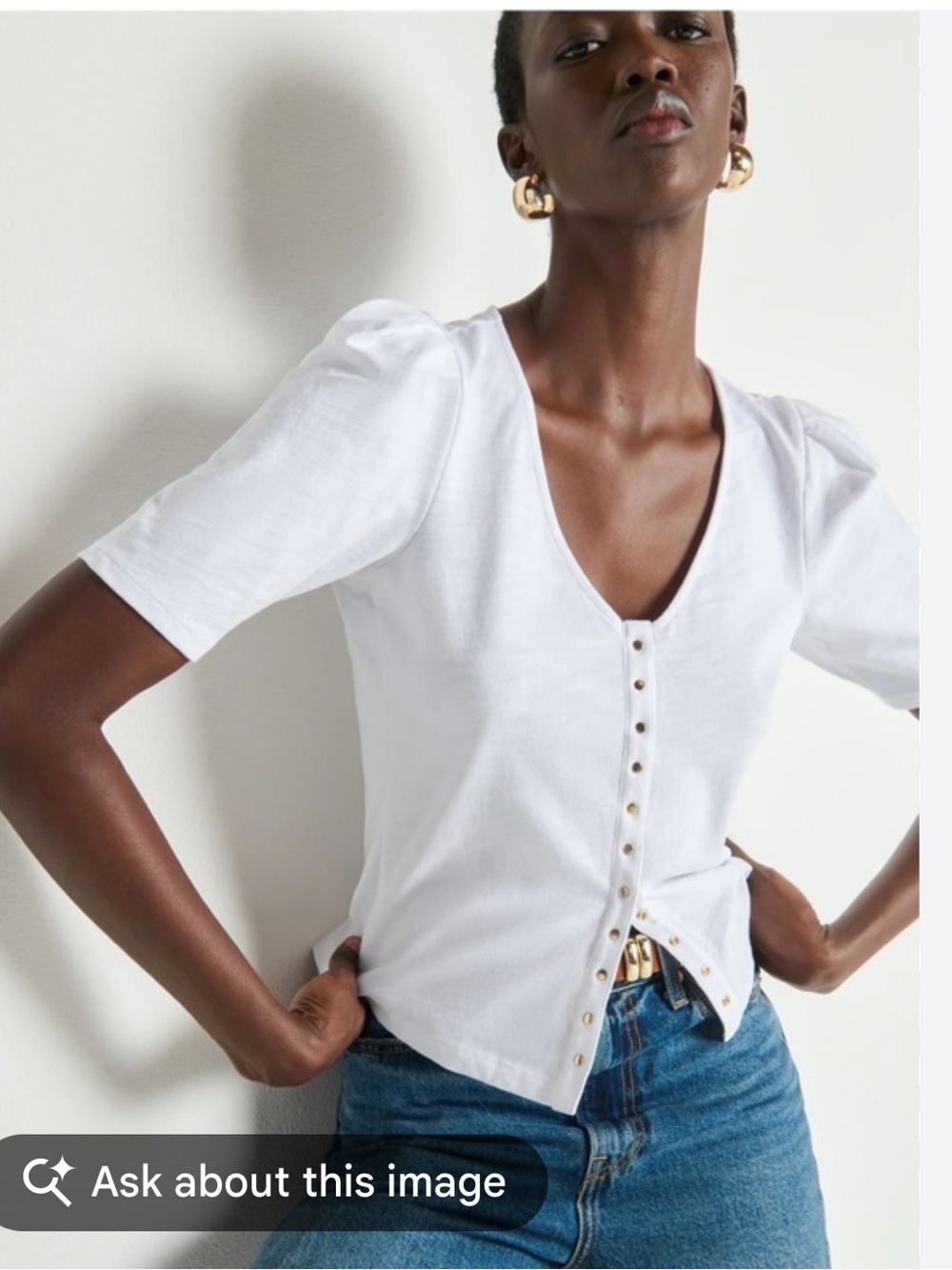 Nation LA Classic White V-Neck Button Front Women's Top